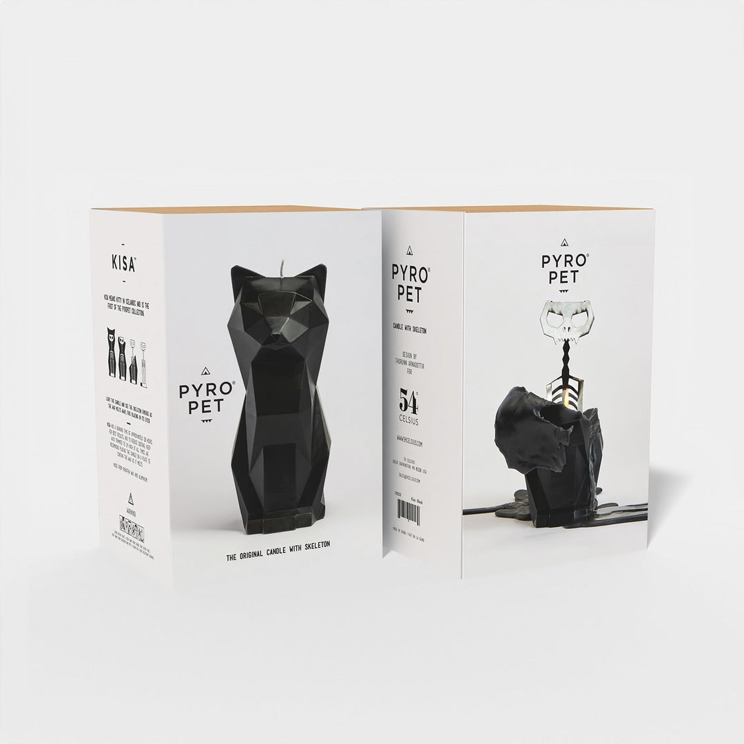 Black cat candle from the PyroPet Kisa line, a novelty candle with a skeleton inside