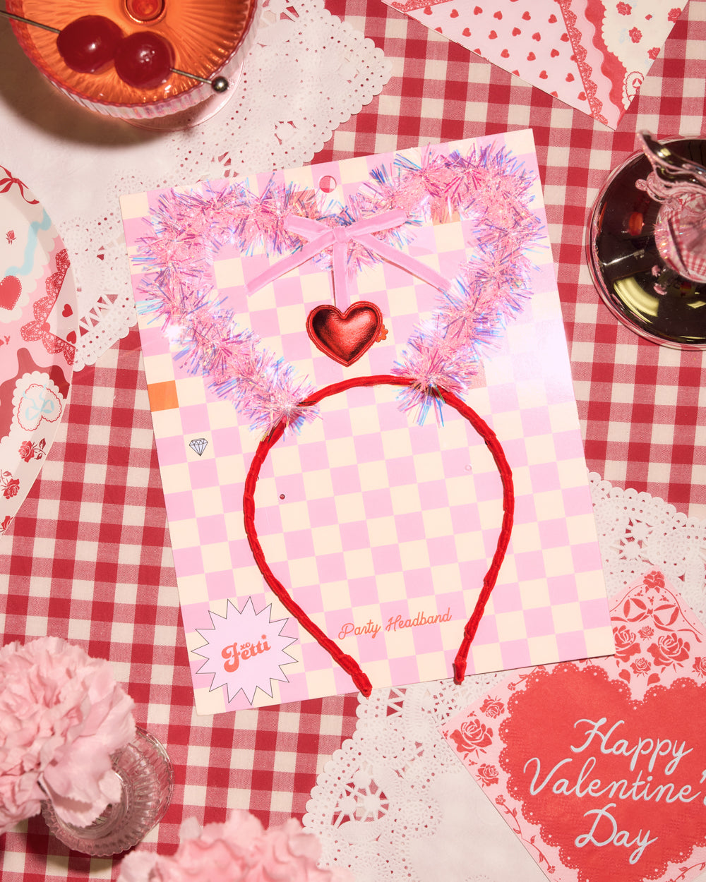 Pink Tinsel Heart Valentine's Day Headband