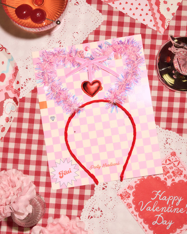 Pink Tinsel Heart Valentine's Day Headband