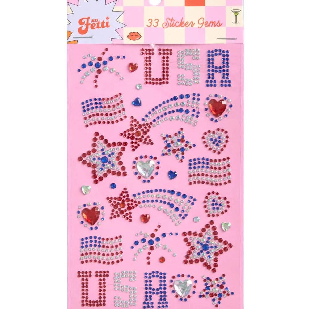 Party in the USA Gems - 33 adhesive gems xo, Fetti face gems Party in the USA Gems - 33 adhesive gems Bonjour Fete - Party Supplies