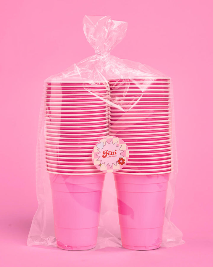 Pink Friday Cups - 50 matte pink 16 oz cups xo, Fetti cups Pink Friday Cups - 50 matte pink 16 oz cups Bonjour Fete - Party Supplies