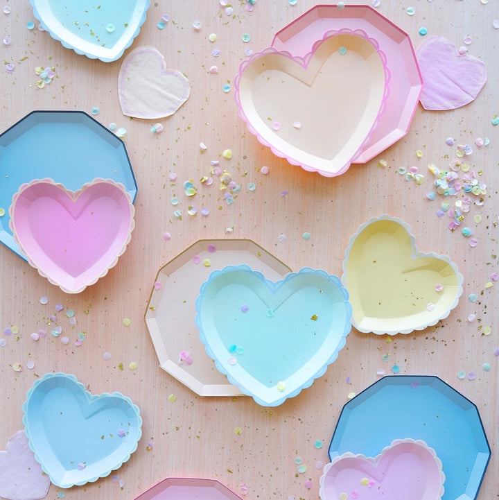 PASTEL HEART SHAPED PLATES Meri Meri Plates Bonjour Fete - Party Supplies