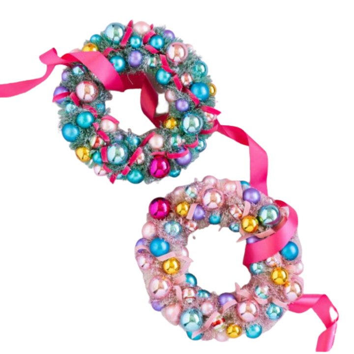 PASTEL WREATH WITH GLASS ORNAMENTS BY GLITTERVILLE Glitterville Wreath Bonjour Fete - Party Supplies