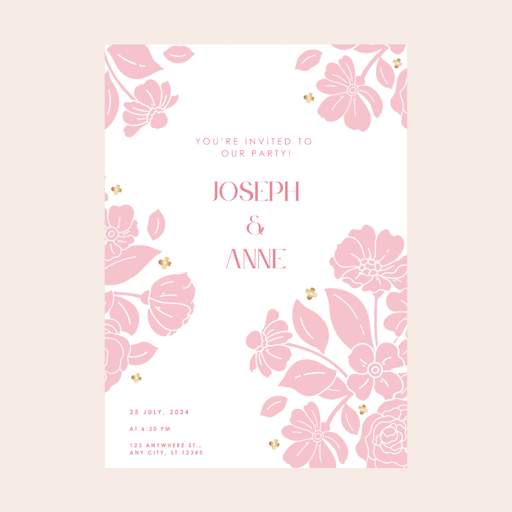 PETAL PINK ELEGANT FLORAL DIGITAL PARTY INVITATION DOWNLOAD Bonjour Fête PETAL PINK ELEGANT FLORAL DIGITAL PARTY INVITATION DOWNLOAD Bonjour Fete - Party Supplies