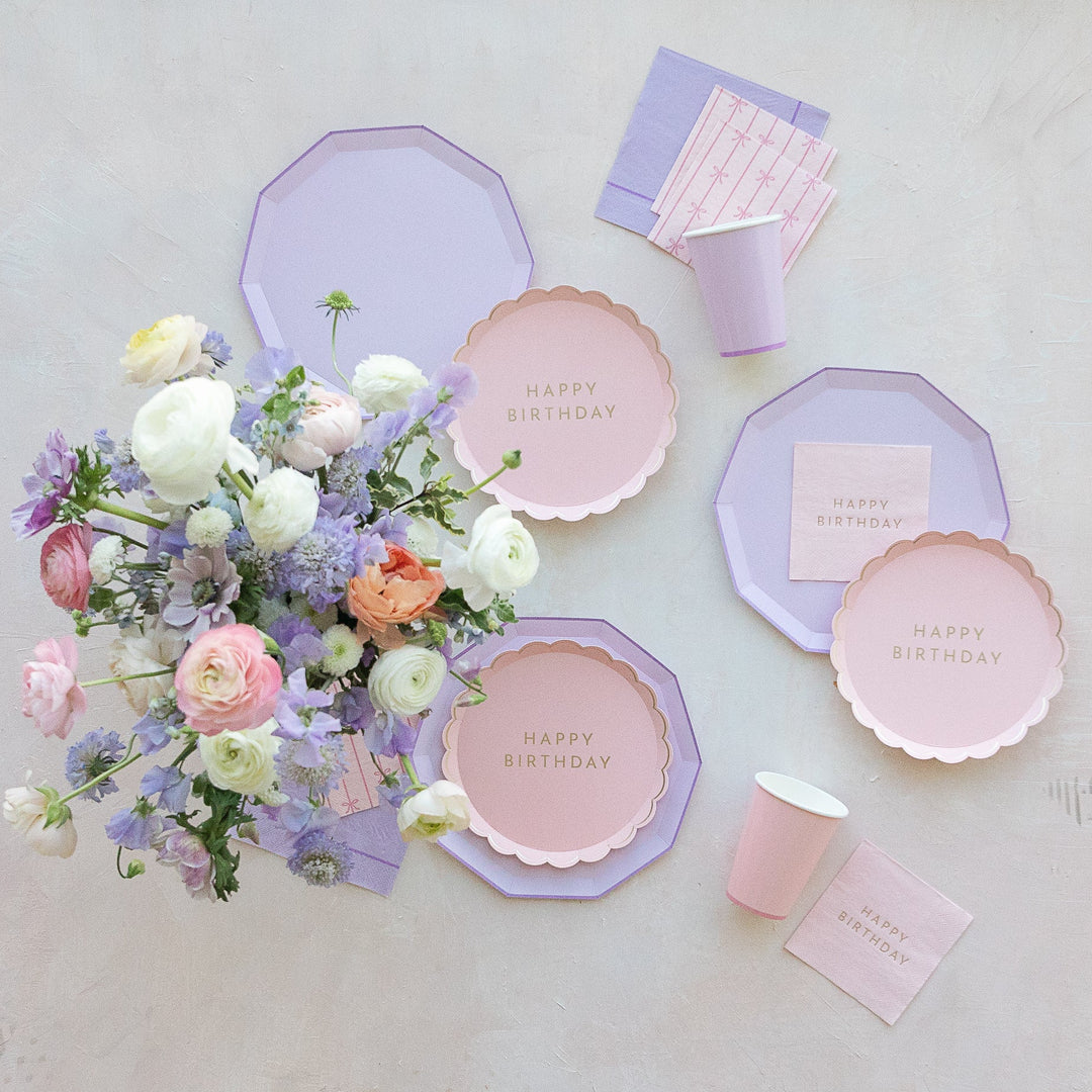 Pink Glitter Birthday Paper Plates – 9 Inch Round, Disposable, Pack Of 8 For Parties