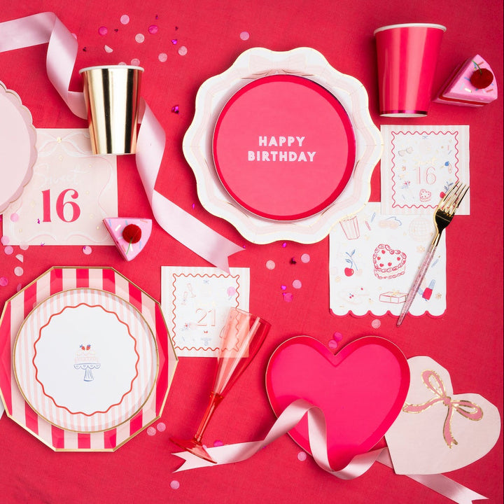 HAUTE PINK HEART SHAPED PLATES Bonjour Fete Plates HAUTE PINK HEART SHAPED PLATES Bonjour Fete - Party Supplies