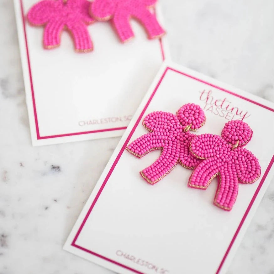 The Berkeley Bow Earring in Hot Pink TheTinyTassel Beaded Earrings Bonjour Fete - Party Supplies