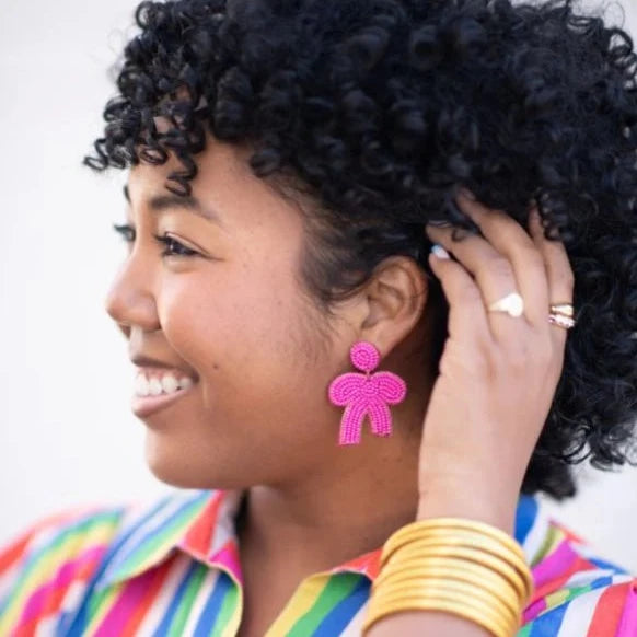The Berkeley Bow Earring in Hot Pink TheTinyTassel Beaded Earrings Bonjour Fete - Party Supplies