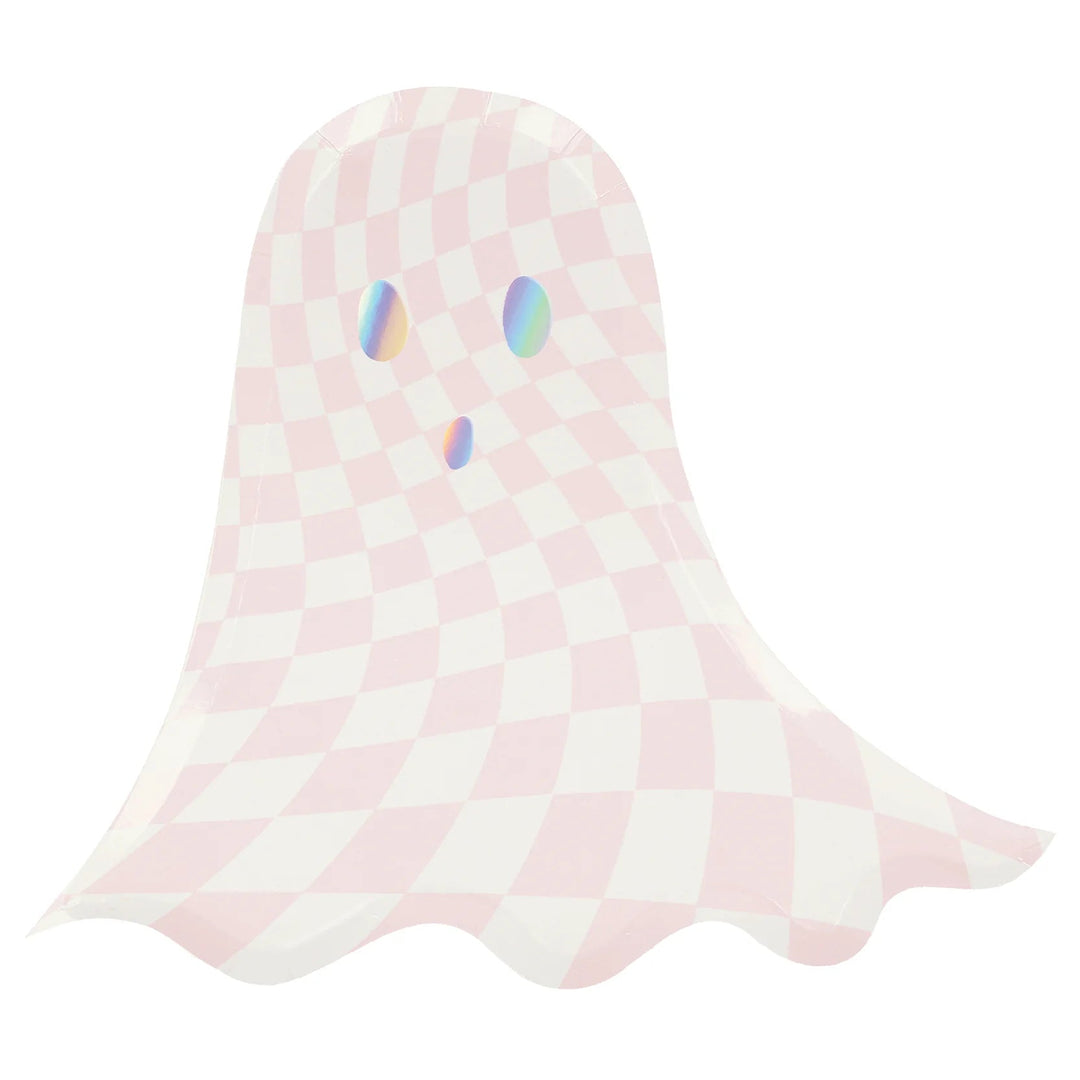 PINK CHECKER GHOST PLATE Meri Meri Bonjour Fete - Pastel Halloween Party Supplies