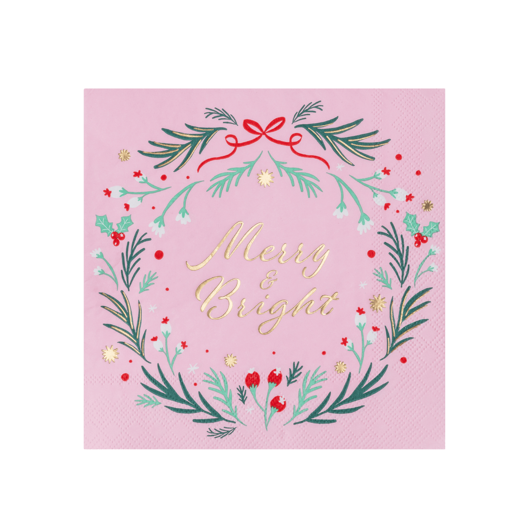 Pink Christmas wreath large napkins for a festive holiday table