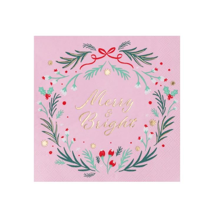 Pink Christmas wreath large napkins for a festive holiday table