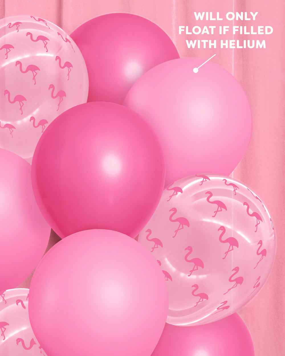 Detail of light pink and hot pink flamingo latex balloons
