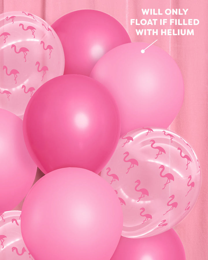 Detail of light pink and hot pink flamingo latex balloons