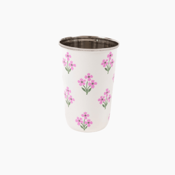 Pink Floral Tall Enamelware Tumblers - Set of 4