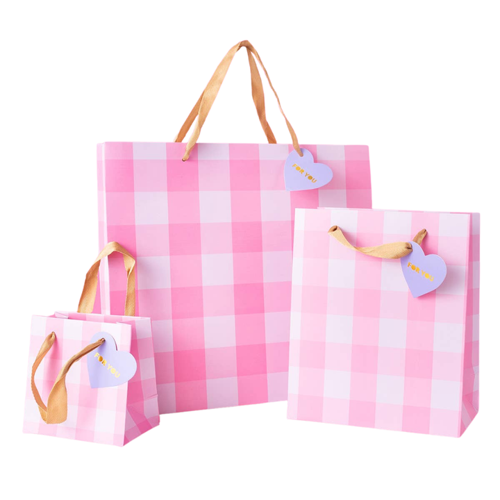 Light Pink Gingham Gift Bag Bonjour Fete Party Supplies Valentine's Day Gift Wrapping
