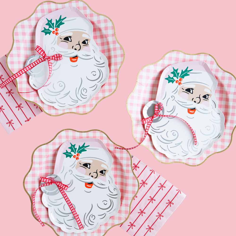 ELEGANT PETAL PINK GINGHAM DINNER PLATES Bonjour Fete Plates ELEGANT PETAL PINK GINGHAM DINNER PLATES Bonjour Fete - Party Supplies