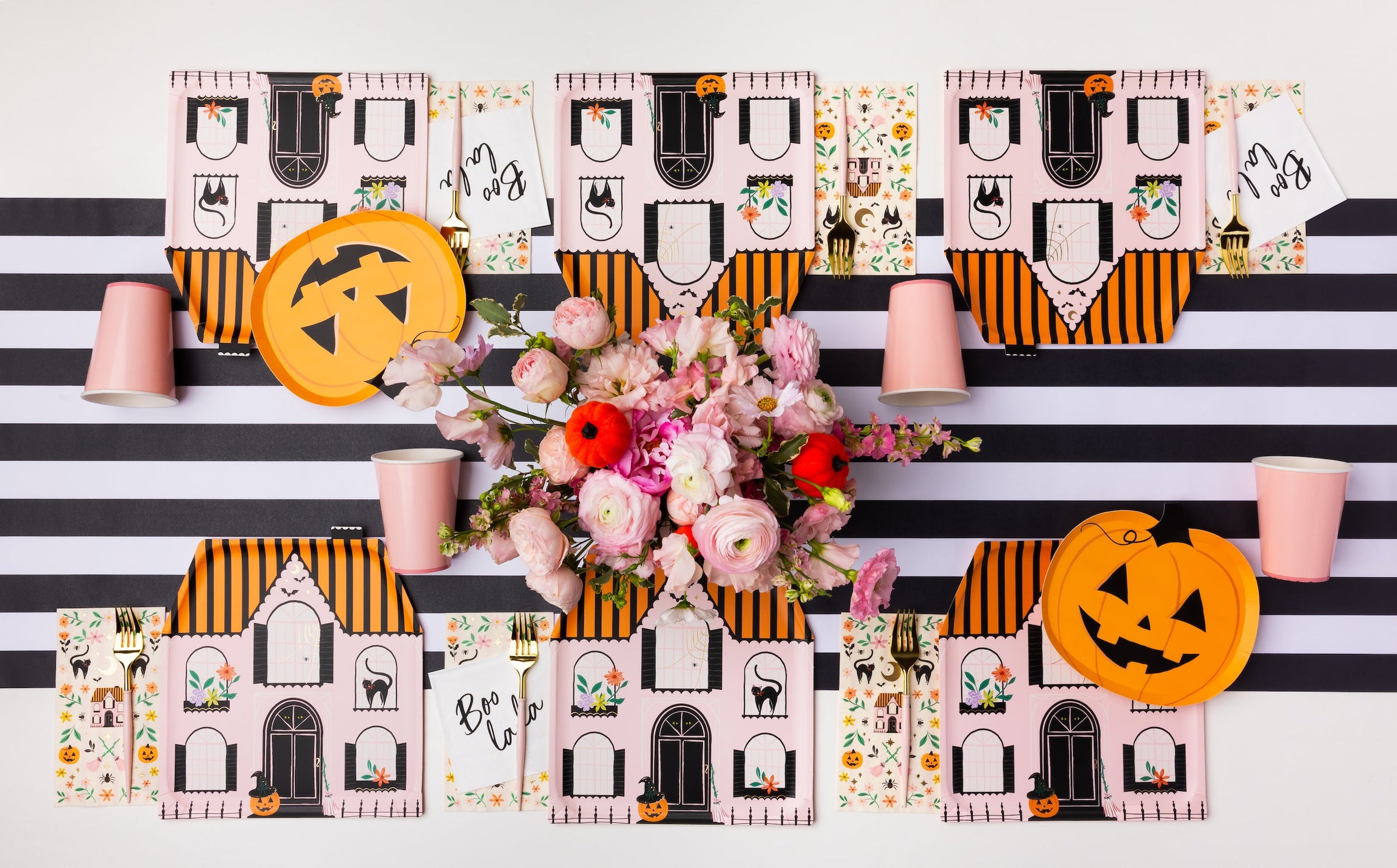 pink halloween party jack-o-lantern haunted house bonjour fete