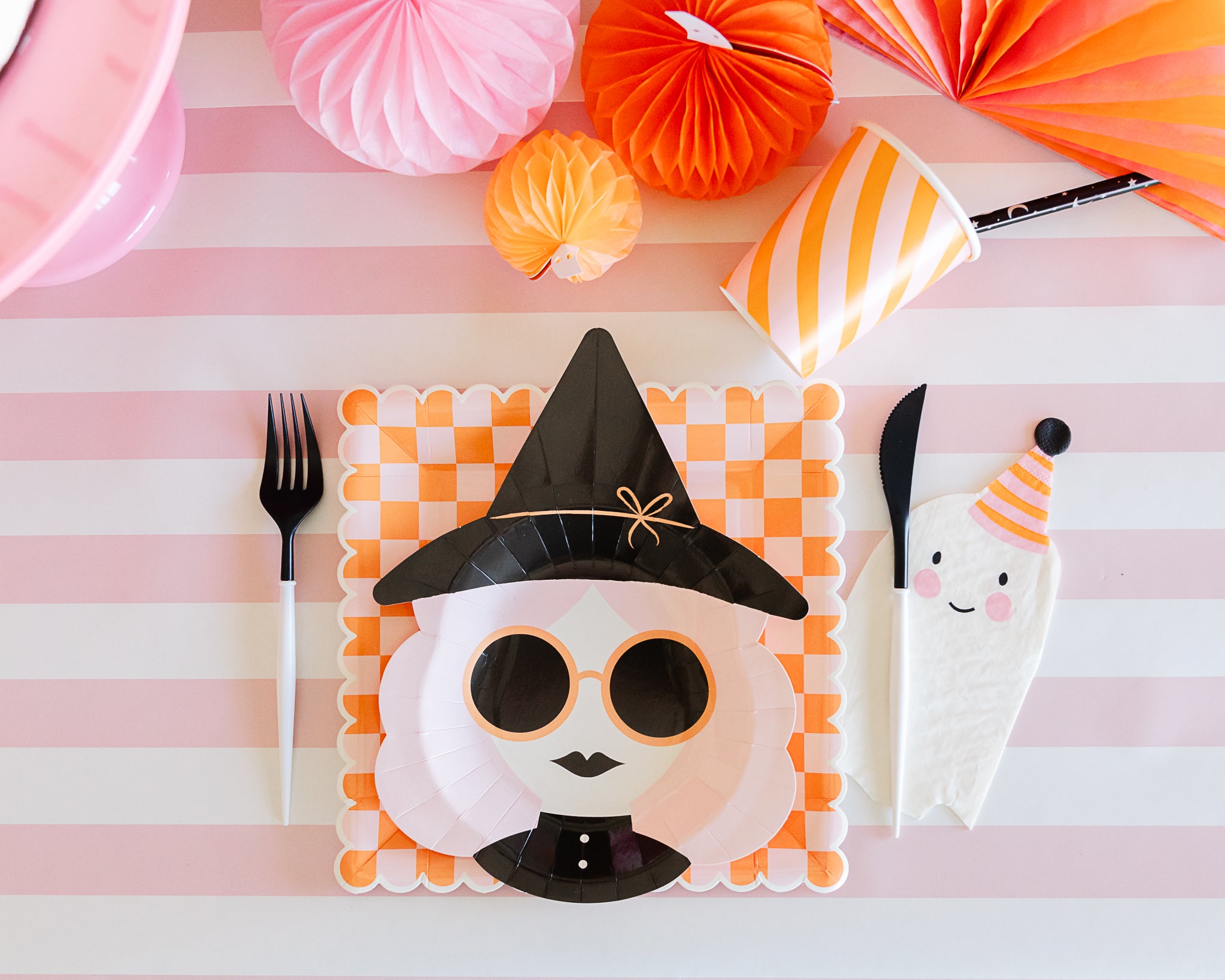 Pink Halloween party supplies for a pink Halloween party idea