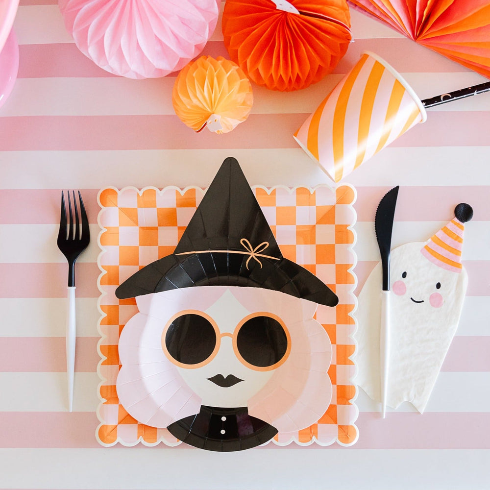 PINK & ORANGE CHECKERED PAPER PLATES My Mind’s Eye 0 Faire Bonjour Fete - Party Supplies