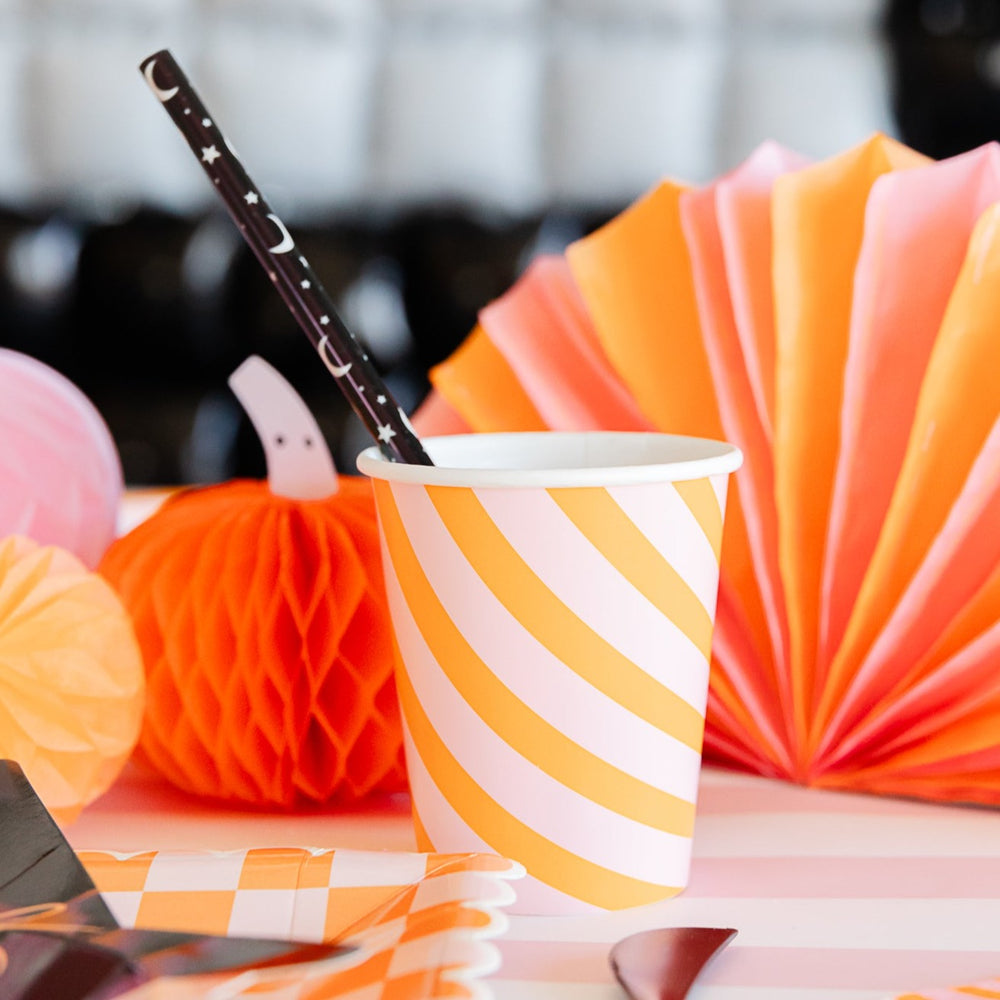 PINK & ORANGE STRIPY CUPS Meri Meri Bonjour Fete - Party Supplies