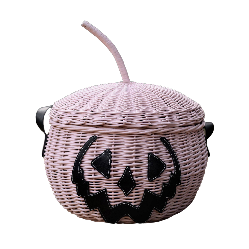 PINK JACK-O-LANTERN PICNIC BASKET Lively Ghosts Halloween Home Decor Bonjour Fete - Party Supplies