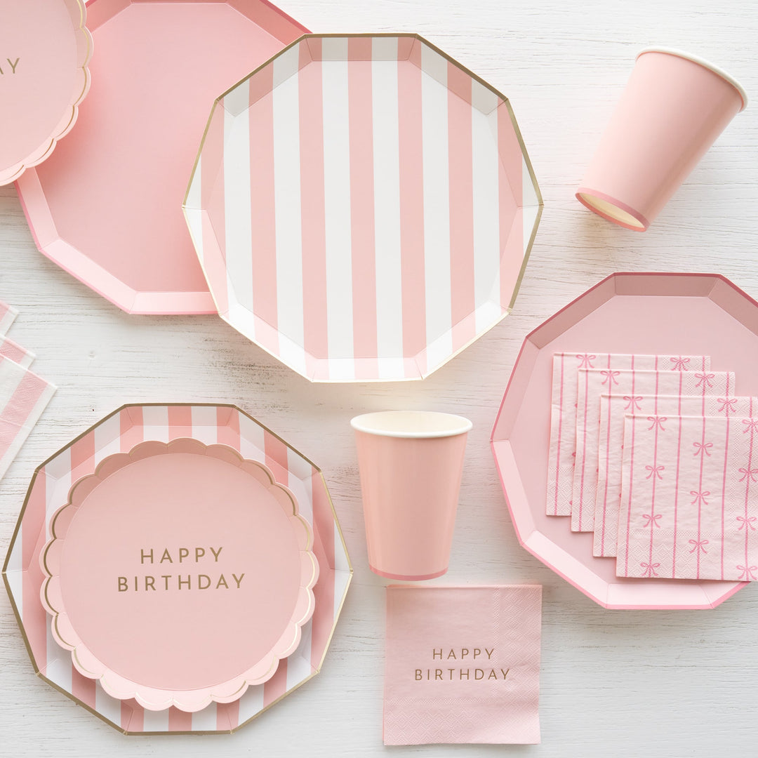 PETAL PINK SIGNATURE CABANA STRIPE PLATES Bonjour Fete Bonjour Fete - Party Supplies