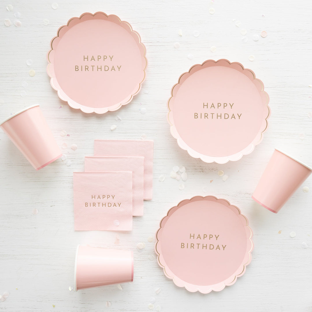 PETAL PINK SIGNATURE HAPPY BIRTHDAY SMALL PLATES Bonjour Fete Bonjour Fete - Party Supplies