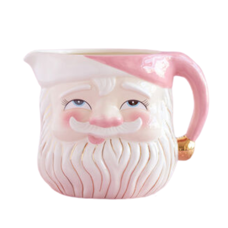 PINK PAPA NOEL SANTA PITCHER Glitterville Holiday Home & Entertaining Bonjour Fete - Party Supplies