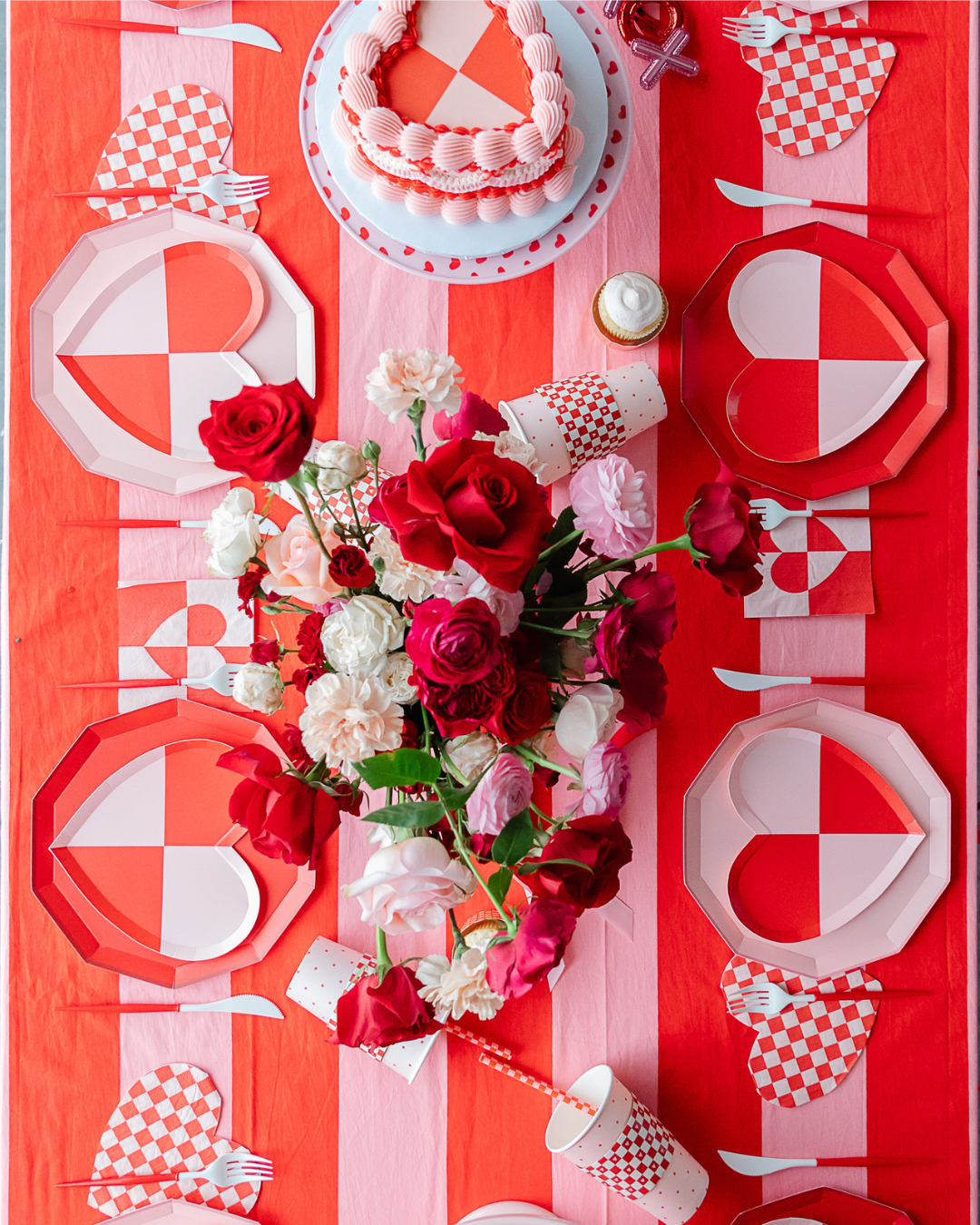 checker red pink valentines day party theme
