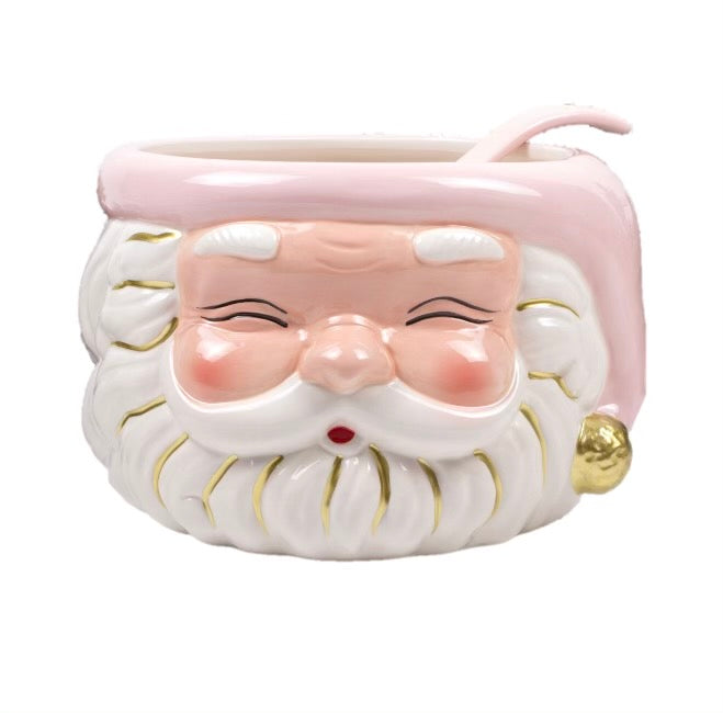 PINK SANTA PUNCH BOWL WITH LADLE 8 Oak Lane 0 Faire Bonjour Fete - Party Supplies