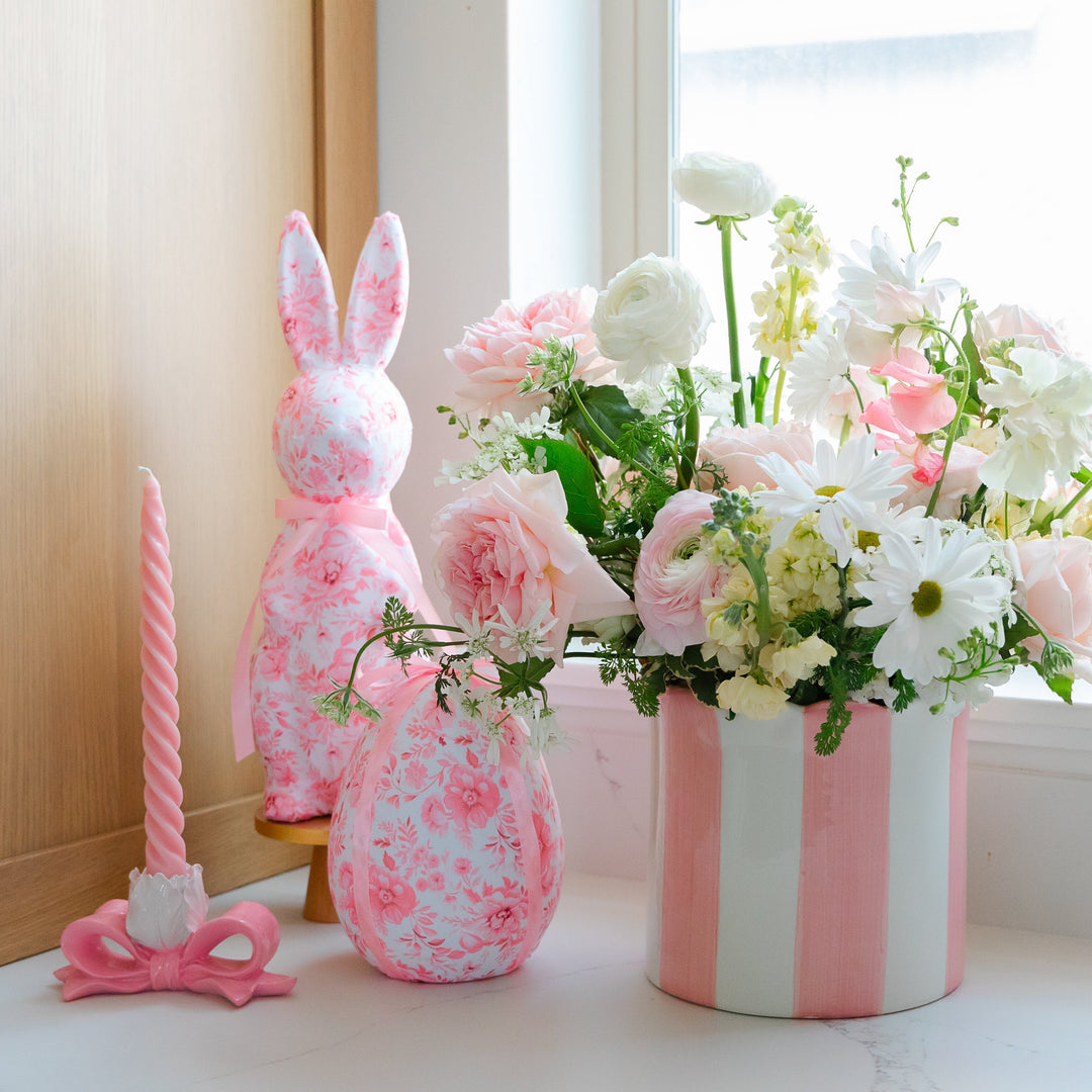 PINK STRIPED SCALLOP PLANTER Sagebrook Home Easter Home PINK STRIPED SCALLOP PLANTER Bonjour Fete - Party Supplies