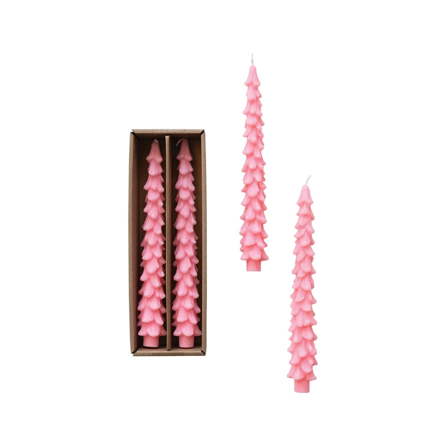 PINK TREE SHAPED TAPER CANDLES Creative Co-op Christmas Holiday Kitchen & Entertaining Bonjour Fete - Party Supplies