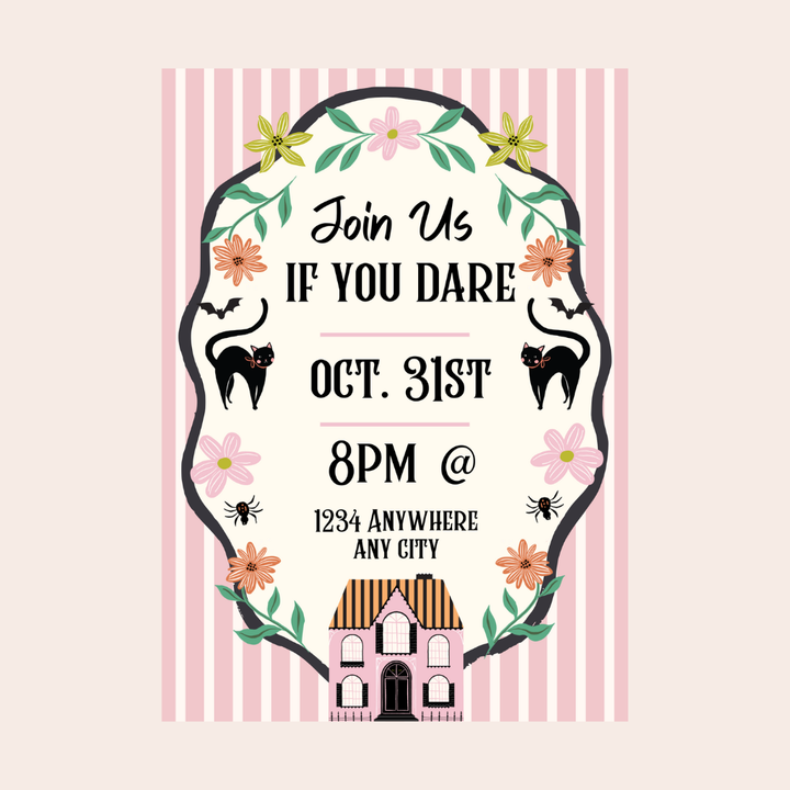 PINK HAUNTED HOUSE COTTAGECORE DIGITAL PARTY INVITATION DOWNLOAD Bonjour Fête  PINK HAUNTED HOUSE COTTAGECORE DIGITAL PARTY INVITATION DOWNLOAD Bonjour Fete - Party Supplies