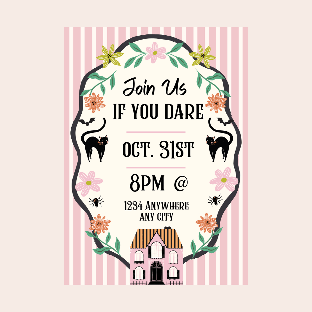 PINK HAUNTED HOUSE COTTAGECORE DIGITAL PARTY INVITATION – Bonjour Fête