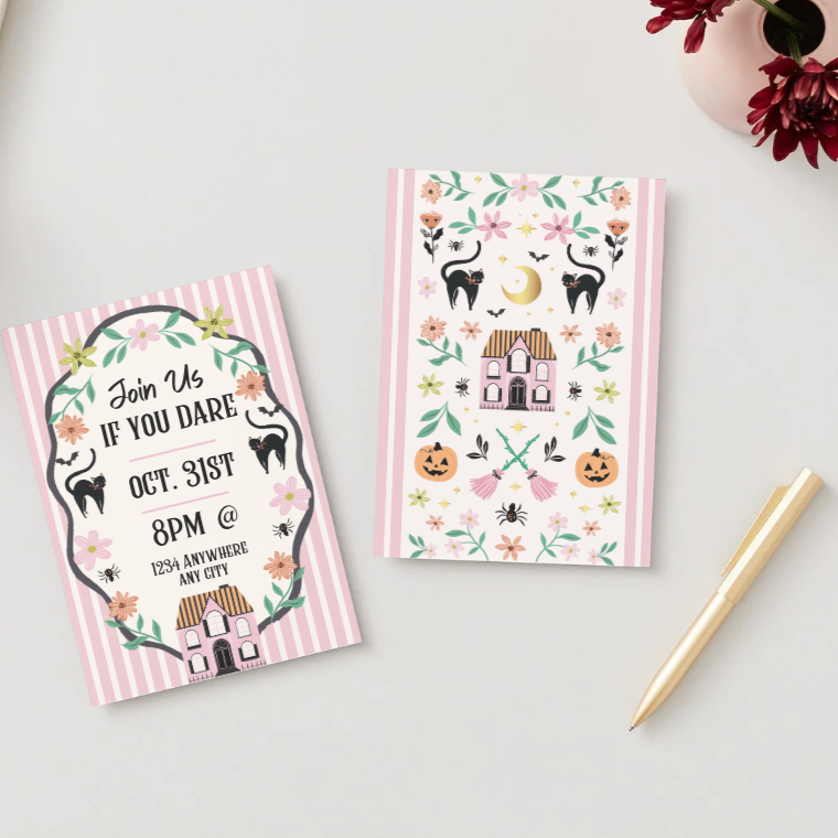 PINK HAUNTED HOUSE COTTAGECORE PARTY INVITATION DOWNLOAD Bonjour Fête  PINK HAUNTED HOUSE COTTAGECORE PARTY INVITATION DOWNLOAD Bonjour Fete - Party Supplies