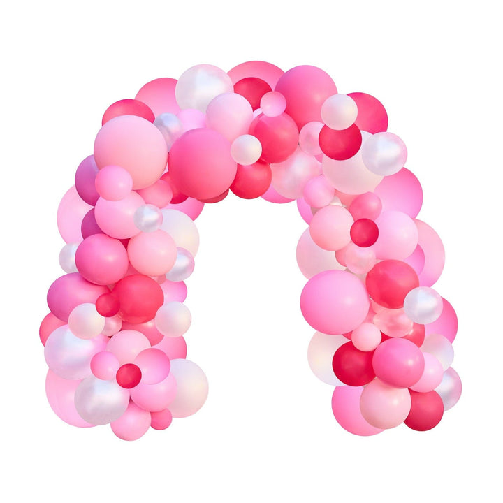 Pink balloon garland kit with 150 latex balloons in coordinated pink shades