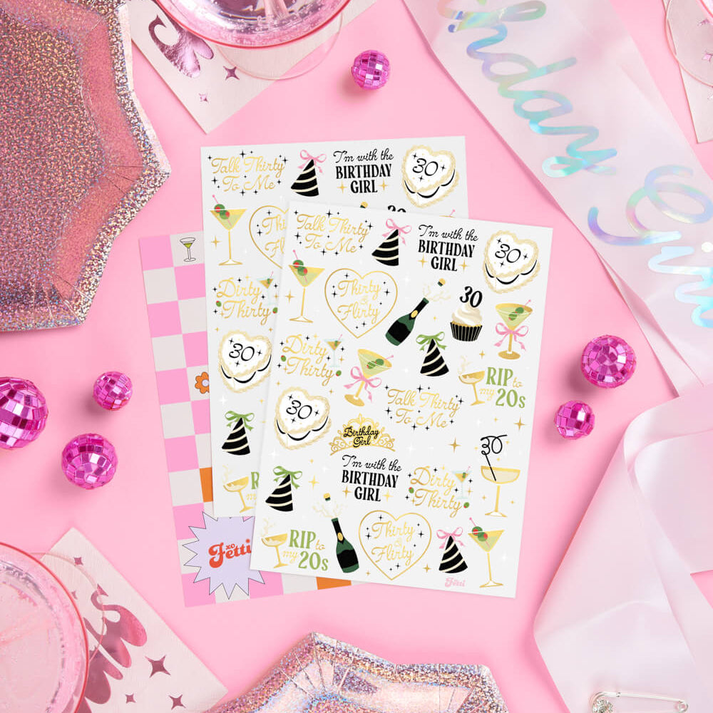 Dirty 30 Bday Tats - 50 temporary tattoos xo, Fetti Temporary Tattoos Dirty 30 Bday Tats - 50 temporary tattoos Bonjour Fete - Party Supplies