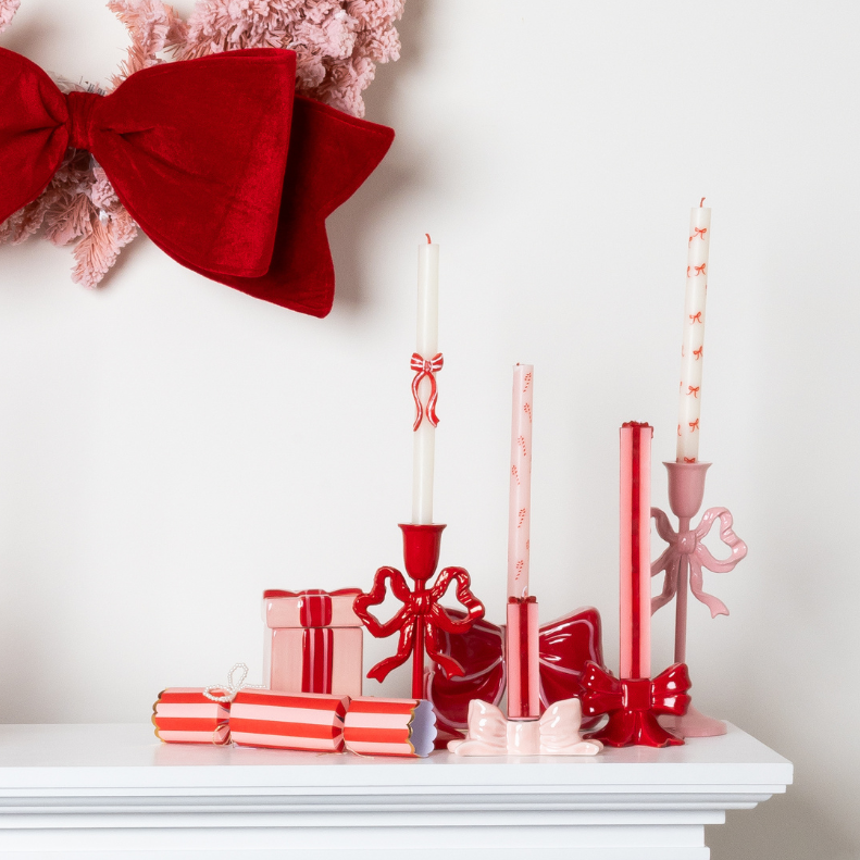 PINK & RED PACKAGE SHAPED TAPER CANDLES Creative Co-op PINK & RED PACKAGE SHAPED TAPER CANDLES Bonjour Fete - Party Supplies