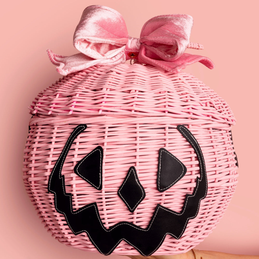 PINK JACK-O-LANTERN PICNIC BASKET Lively Ghosts Halloween Home Decor PINK JACK-O-LANTERN PICNIC BASKET Bonjour Fete - Party Supplies