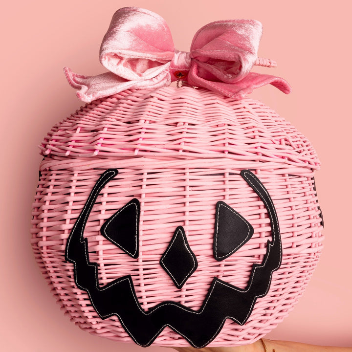 PINK JACK-O-LANTERN PICNIC BASKET Lively Ghosts Halloween Home Decor PINK JACK-O-LANTERN PICNIC BASKET Bonjour Fete - Party Supplies