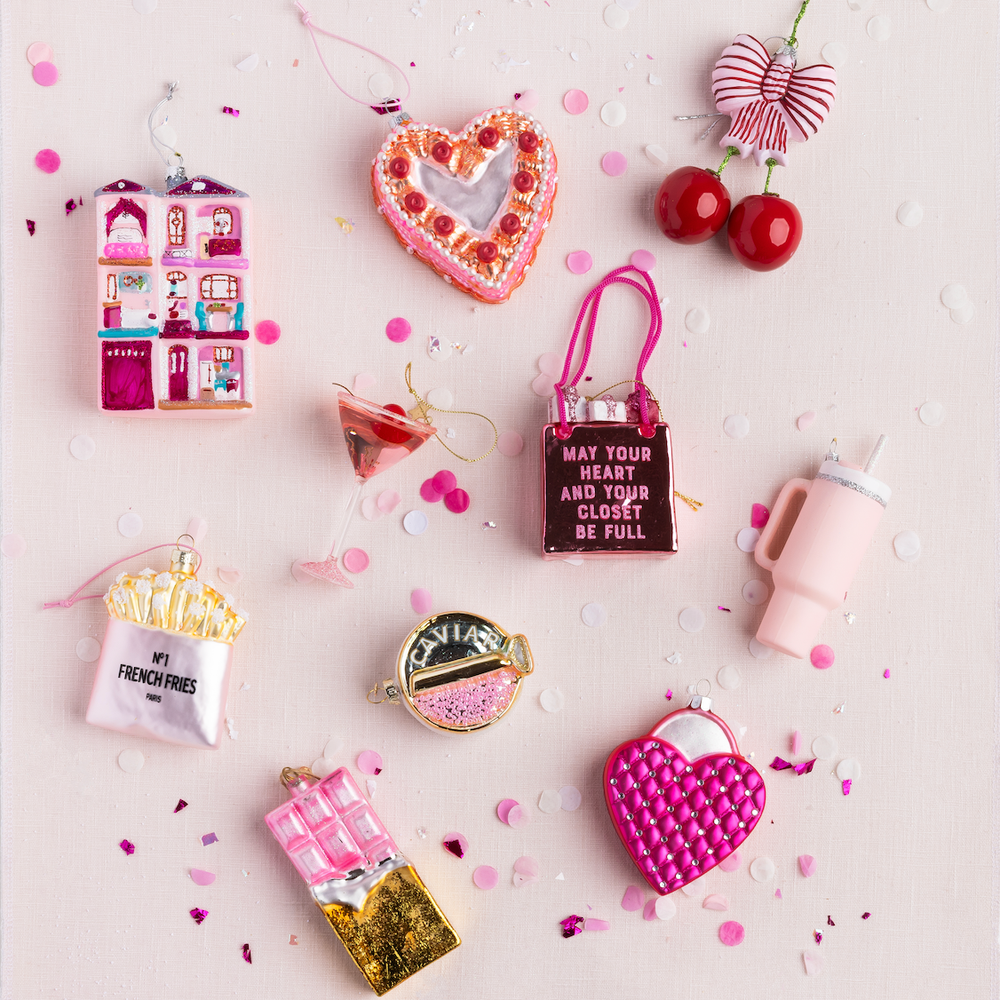 PINK GLITTER TUMBLER CHRISTMAS ORNAMENT Rock Paper Scissors Christmas Ornament PINK GLITTER TUMBLER CHRISTMAS ORNAMENT Bonjour Fete - Party Supplies