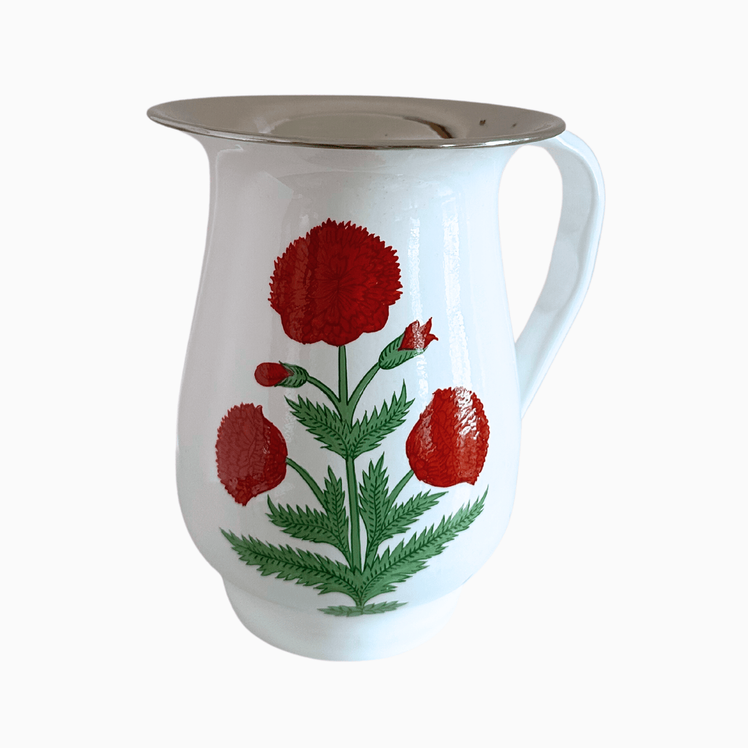 Poppy Red Hand-painted Enamelware Pitcher