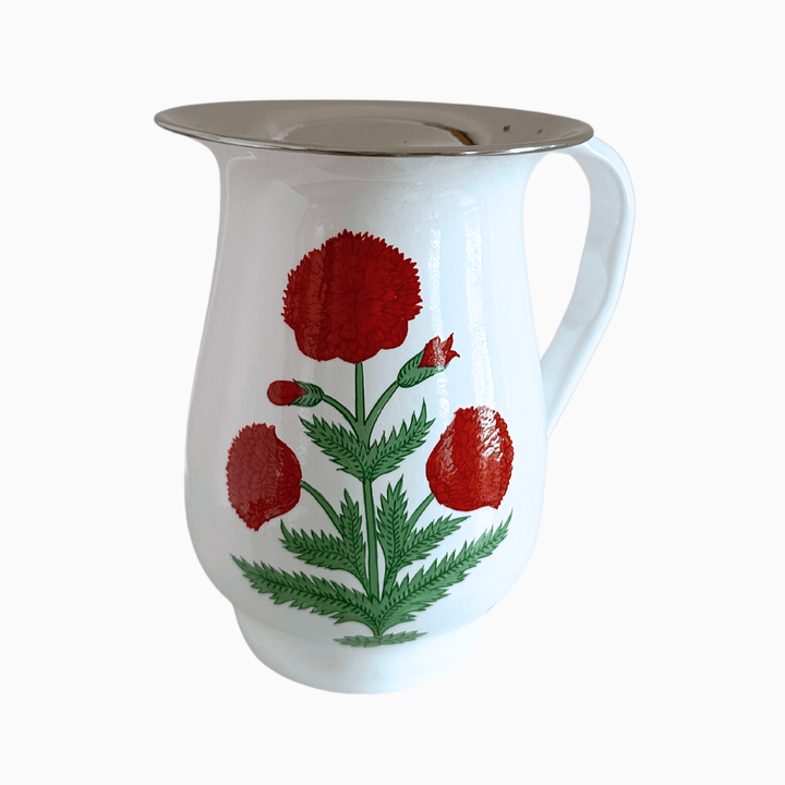 Poppy Red Hand-painted Enamelware Pitcher