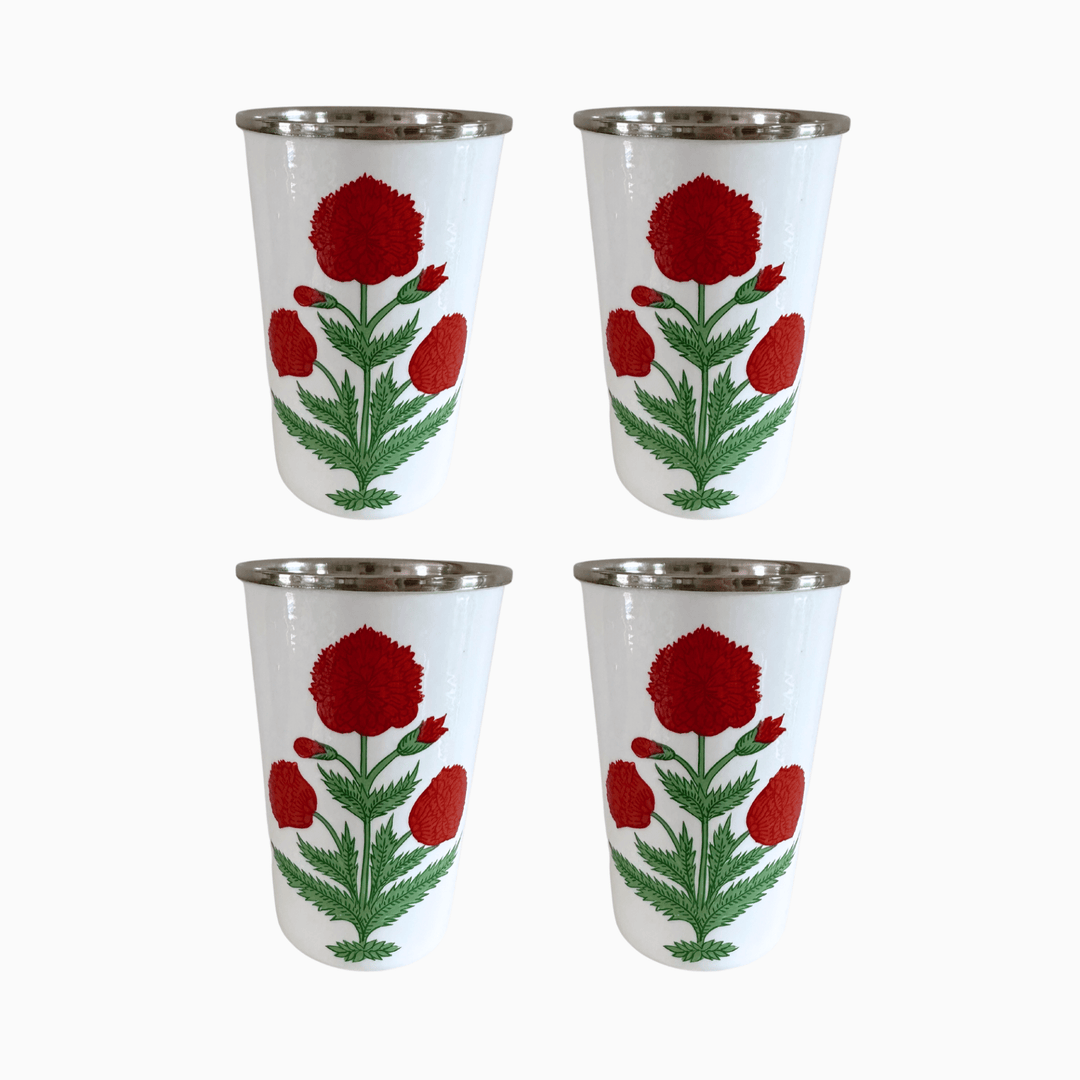 Red Poppy Tall Enamelware Tumblers - Set of 4