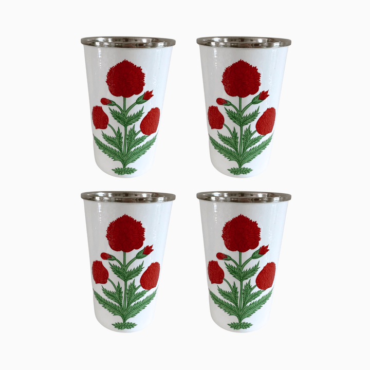 Red Poppy Tall Enamelware Tumblers - Set of 4