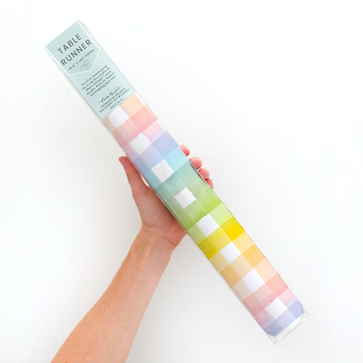 Rainbow Gingham Table Runner Cami Monet Table Runners Rainbow Gingham Table Runner Bonjour Fete - Party Supplies