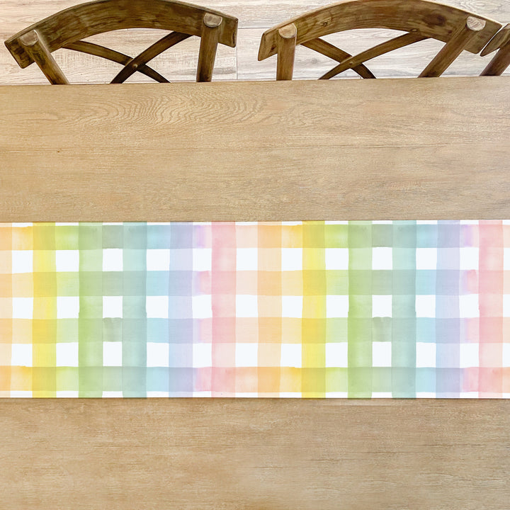 Rainbow Gingham Table Runner Cami Monet Table Runners Rainbow Gingham Table Runner Bonjour Fete - Party Supplies