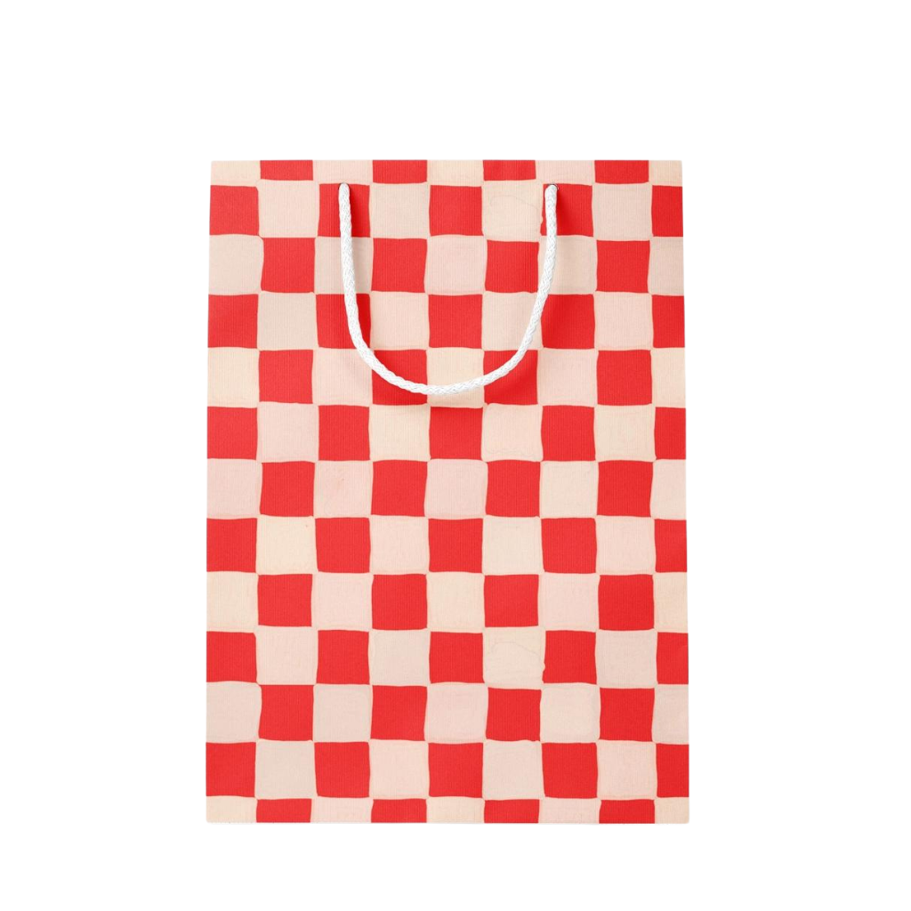 Red Checkered Medium Gift Bag Bonjour Fete Party Supplies Gift Wrapping