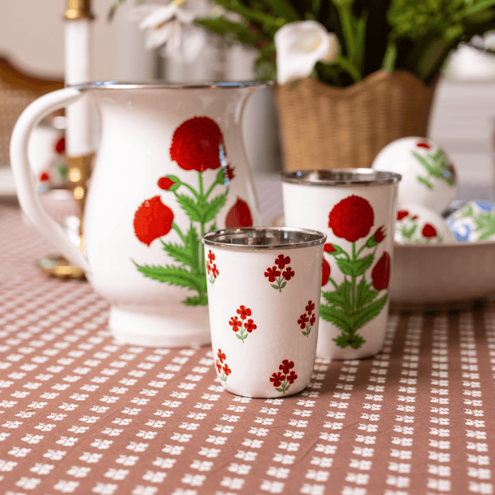 Red Floral Short Enamelware Tumblers - Set of 4