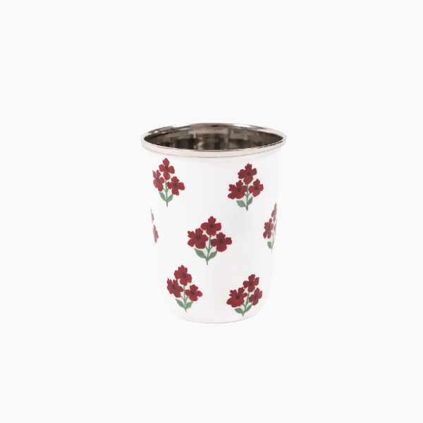 Red Floral Short Enamelware Tumblers - Set of 4